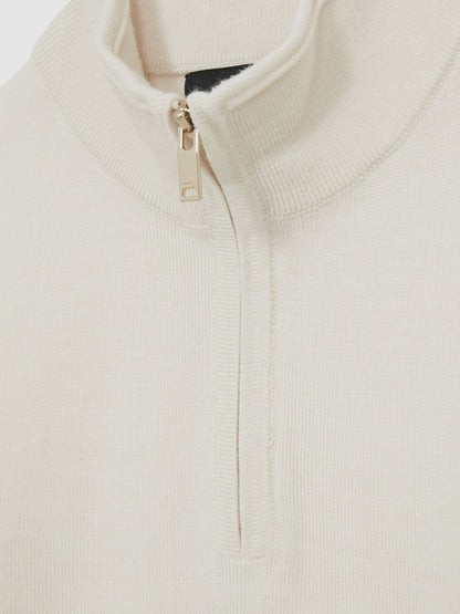 Reiss 9-13 yrs Merino Wool Half-Zip Funnel Neck Jumper in Snow