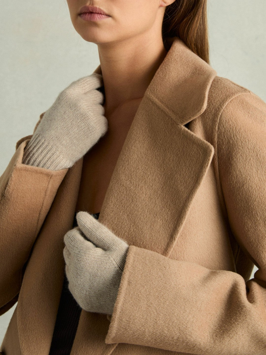 Reiss Wool Blend Tipped Gloves in Taupe