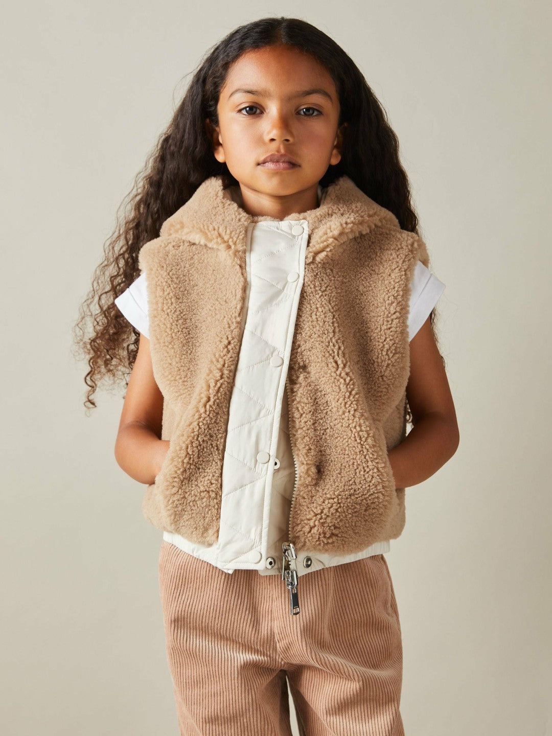 Reiss 4-9 yrs Reversible Quilted Borg Gilet in Brown