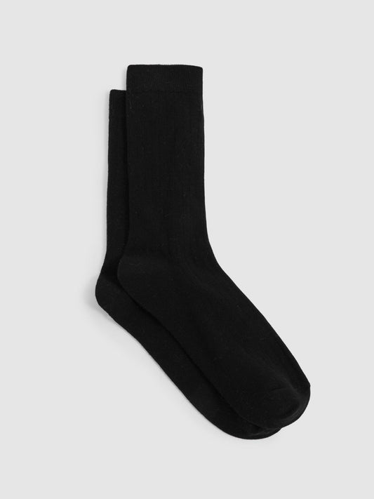 Reiss Cotton Blend Ribbed Loafer Socks in Black