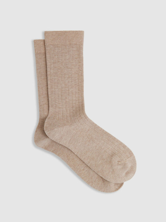 Reiss Cotton Blend Ribbed Loafer Socks in Oatmeal