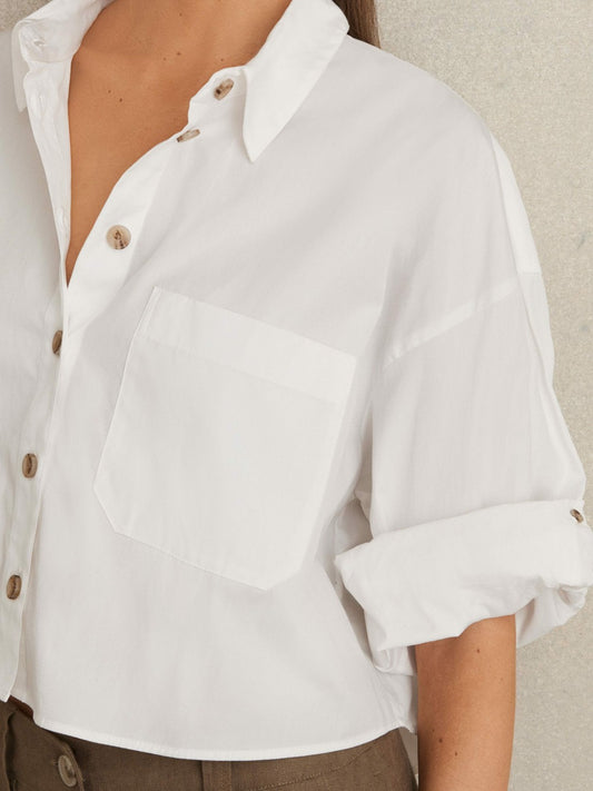Reiss Oversize Cotton Cropped Shirt in White