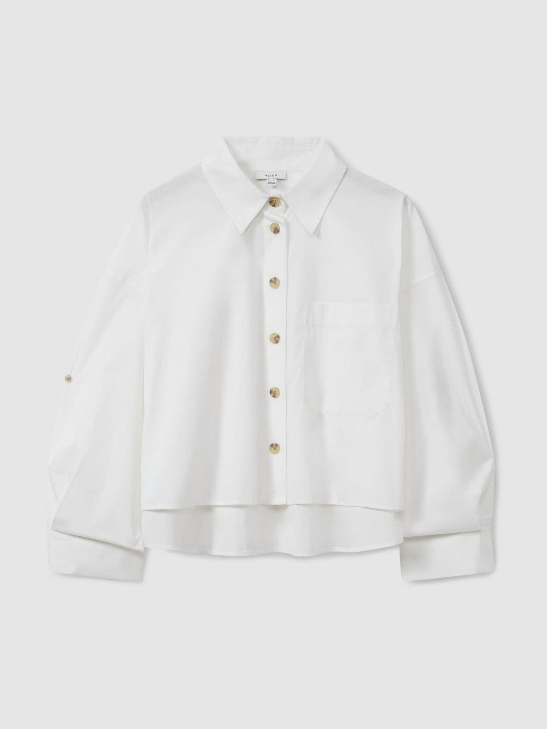Reiss Oversize Cotton Cropped Shirt in White