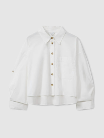 Reiss Oversize Cotton Cropped Shirt in White