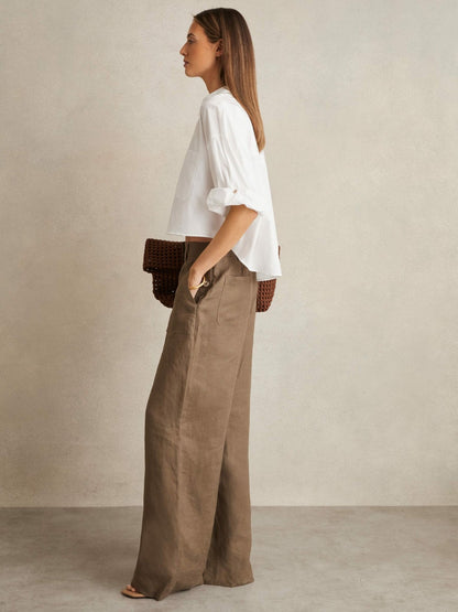 Reiss Oversize Cotton Cropped Shirt in White