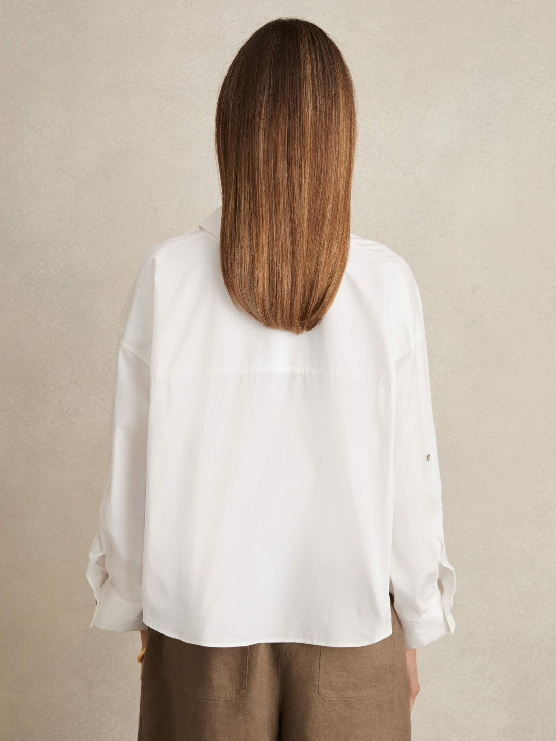 Reiss Oversize Cotton Cropped Shirt in White