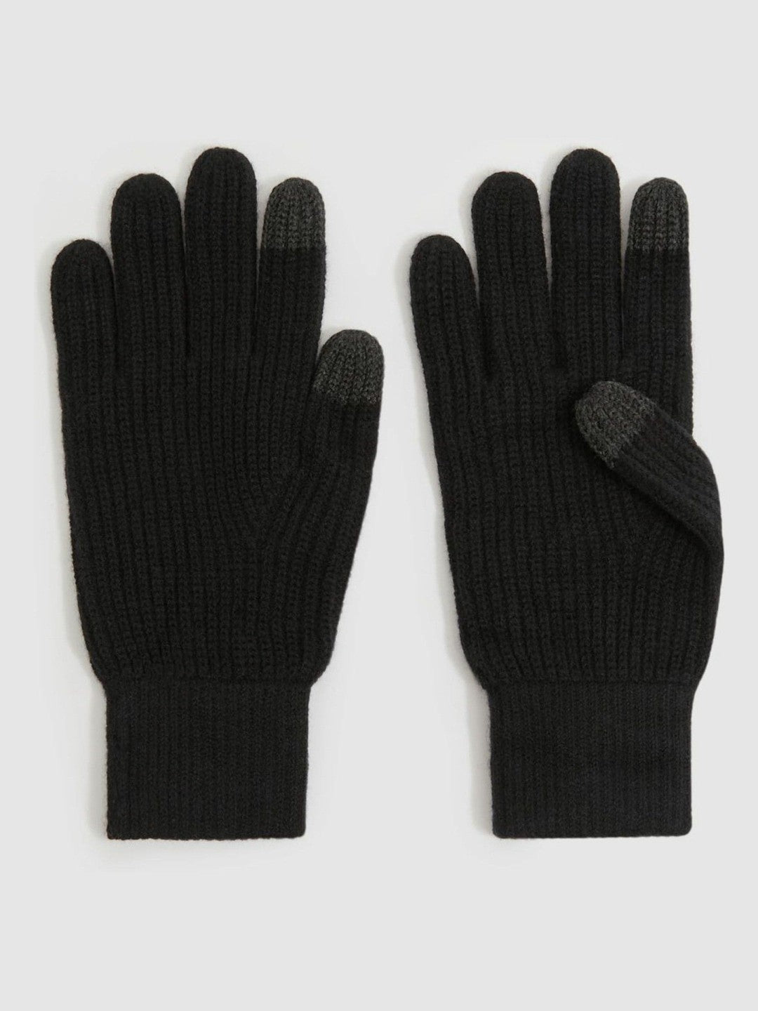 Reiss Ribbed-Merino Touchscreen Gloves in Black