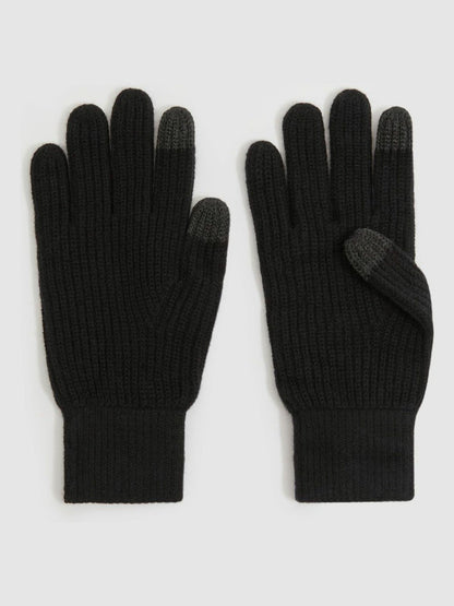 Reiss Ribbed-Merino Touchscreen Gloves in Black