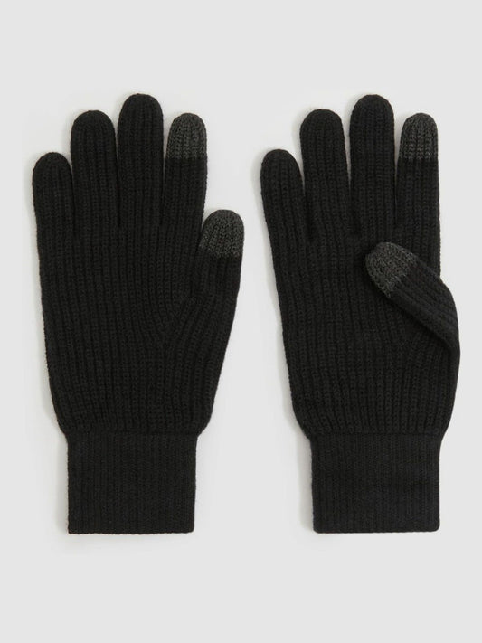 Reiss Ribbed-Merino Touchscreen Gloves in Black