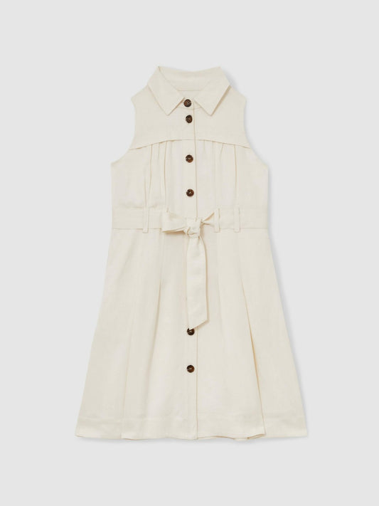 Reiss 13-14 yrs Tie-Waist Collared Dress in Ivory