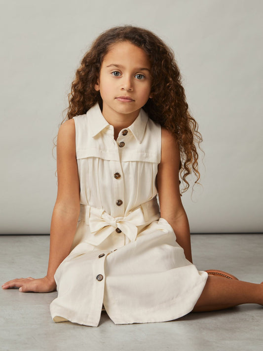 Reiss 9-13 yrs Tie-Waist Collared Dress in Ivory