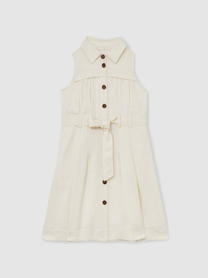 Reiss 9-13 yrs Tie-Waist Collared Dress in Ivory