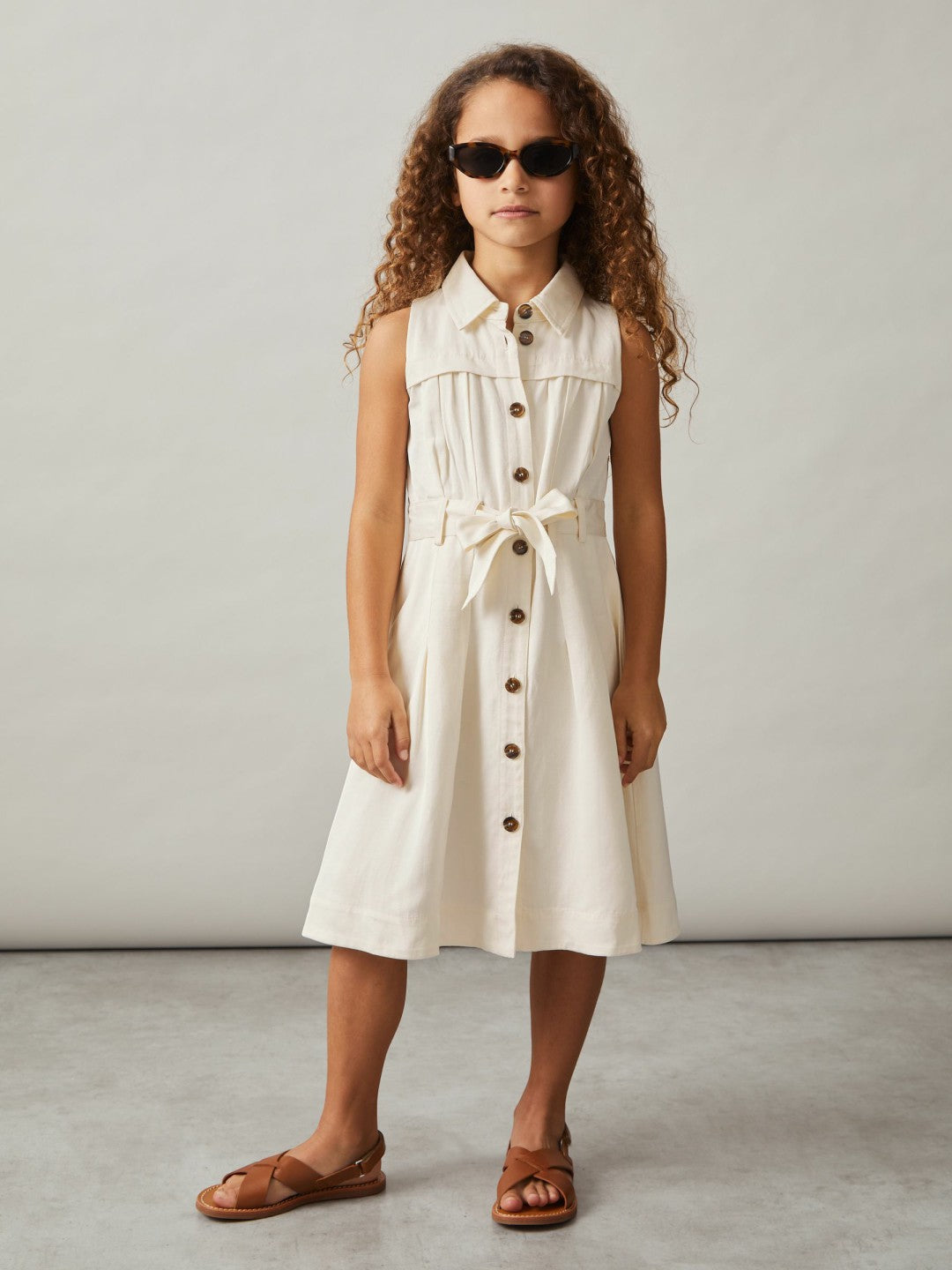 Reiss 9-13 yrs Tie-Waist Collared Dress in Ivory