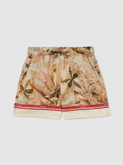 Reiss 13-14 yrs  | NYBG Satin Floral-Print Shorts in Khaki