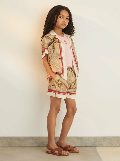 Reiss 13-14 yrs  | NYBG Satin Floral-Print Shorts in Khaki