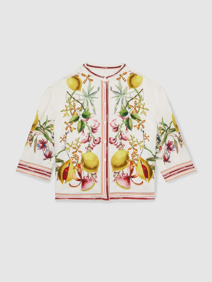 Reiss 13-14 yrs  | NYBG Satin Floral-Print Shirt in Ivory