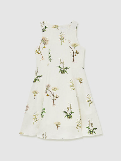 Reiss 13-14 yrs  | NYBG Linen Floral Flared Dress in Ivory
