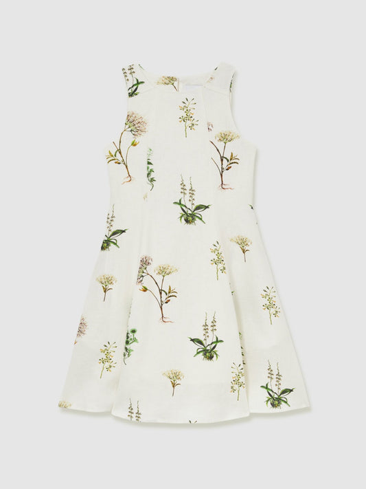 Reiss 13-14 yrs  | NYBG Linen Floral Flared Dress in Ivory