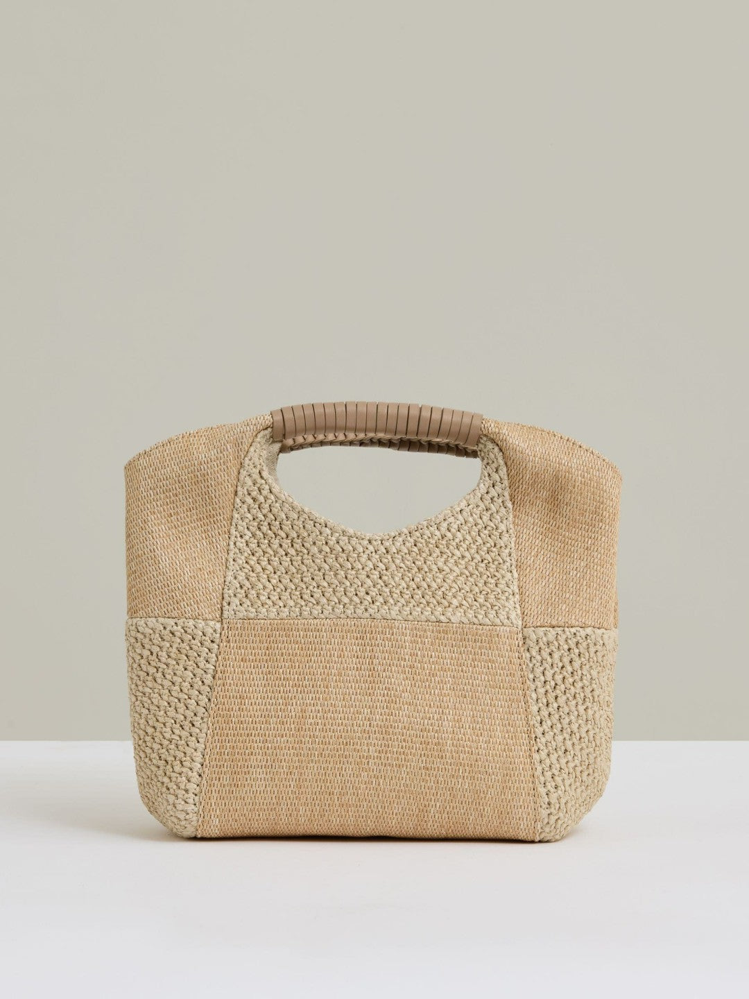 Reiss Raffia Patchwork Clutch Bag in Natural