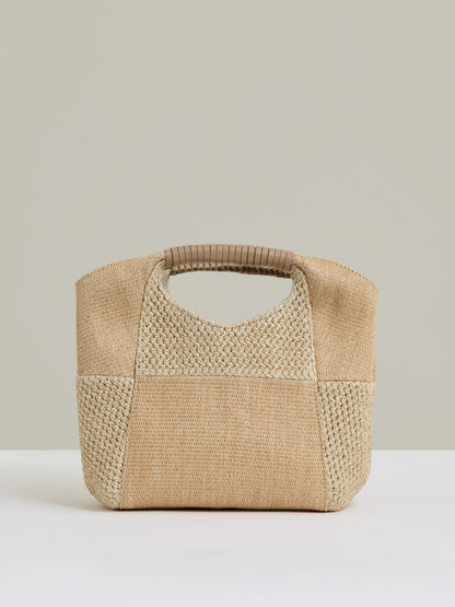 Reiss Raffia Patchwork Clutch Bag in Natural