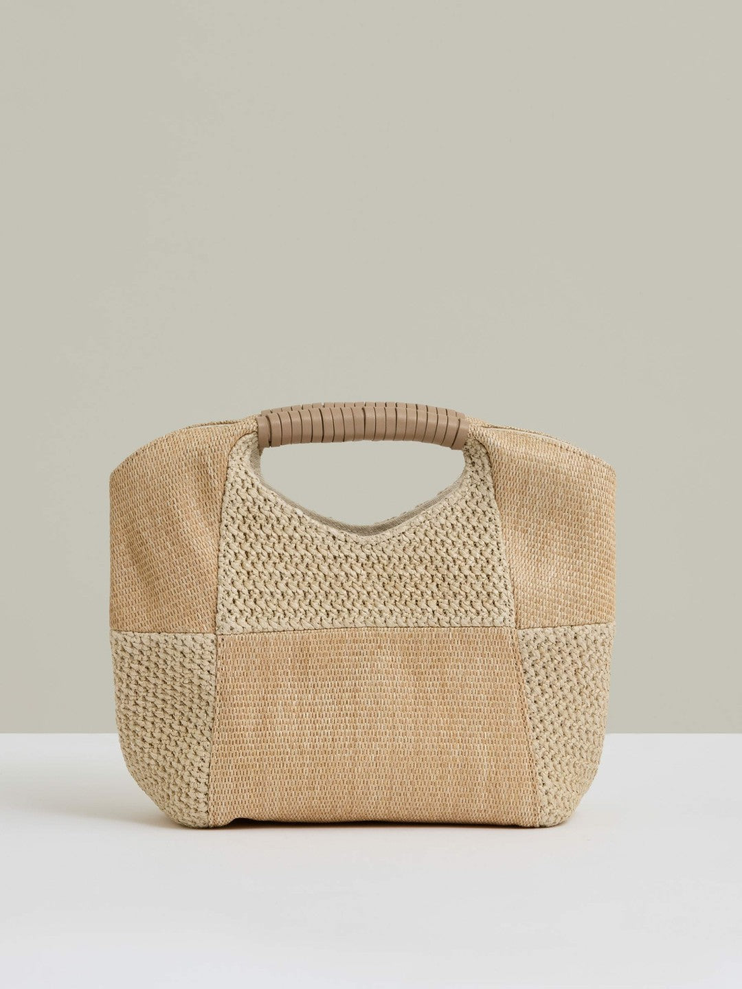 Reiss Raffia Patchwork Clutch Bag in Natural
