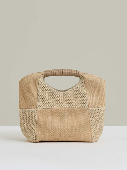 Reiss Raffia Patchwork Clutch Bag in Natural