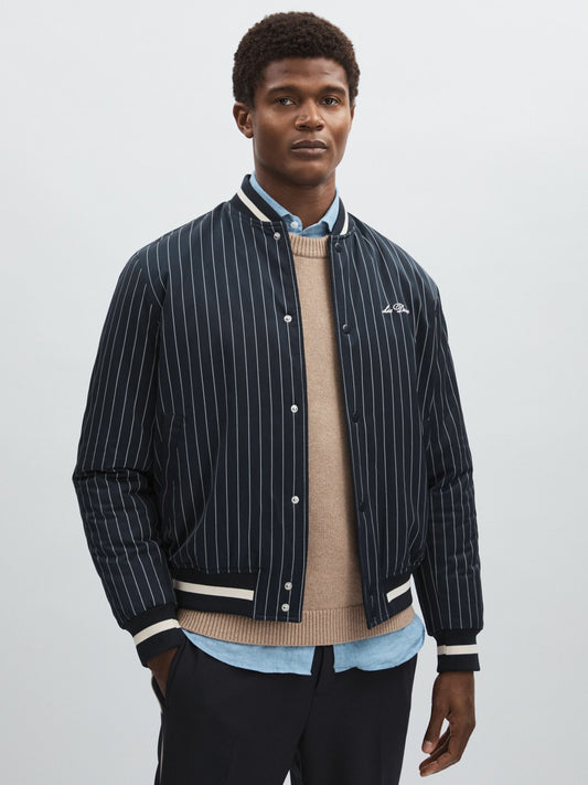 Reiss Les Deux Technical Varsity Jacket in Navy Stripe