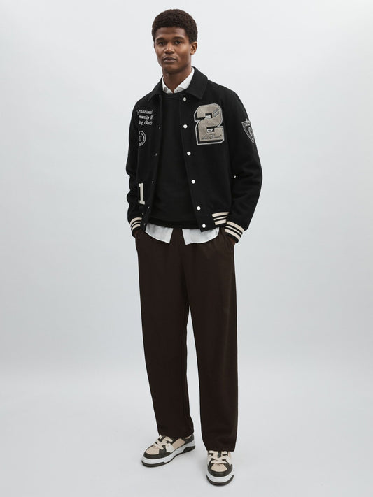 Reiss Les Deux Wool-Blend Varsity Jacket in Black
