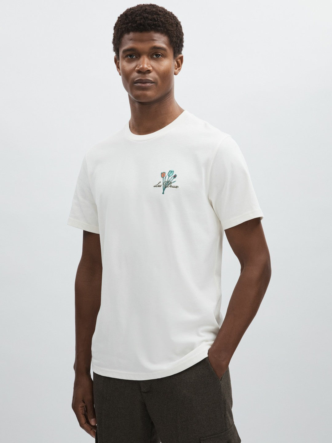 Reiss Les Deux 100% Cotton Café Print T-Shirt in Ivory Print