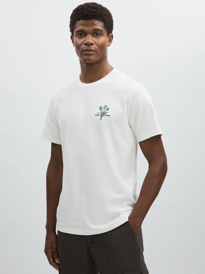 Reiss Les Deux 100% Cotton Café Print T-Shirt in Ivory Print