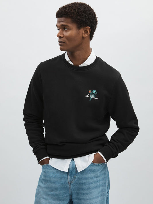 Reiss Les Deux Cotton Café Sweatshirt in Black Print