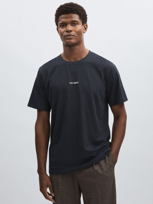Reiss Les Deux Cotton Logo T-Shirt in Navy Blue