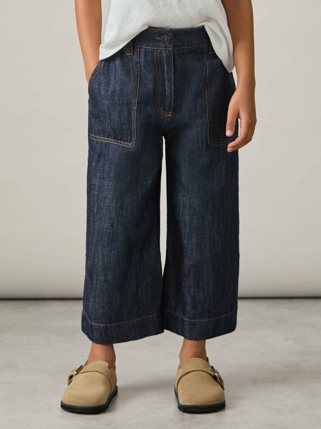 Reiss 9-13 yrs Cotton-Linen Wide Leg Trousers in Indigo