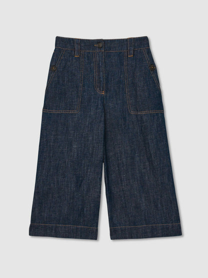 Reiss 9-13 yrs Cotton-Linen Wide Leg Trousers in Indigo