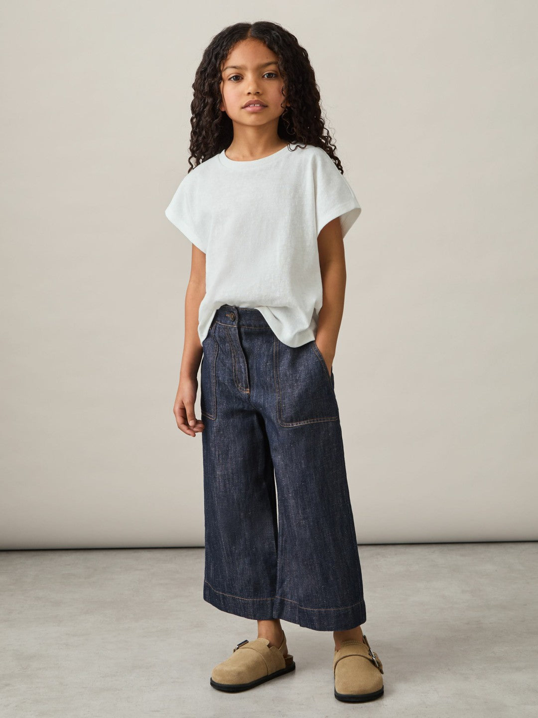 Reiss 9-13 yrs Cotton-Linen Wide Leg Trousers in Indigo
