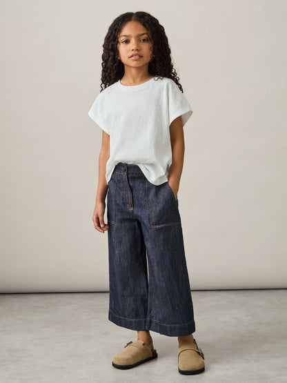 Reiss 9-13 yrs Cotton-Linen Wide Leg Trousers in Indigo