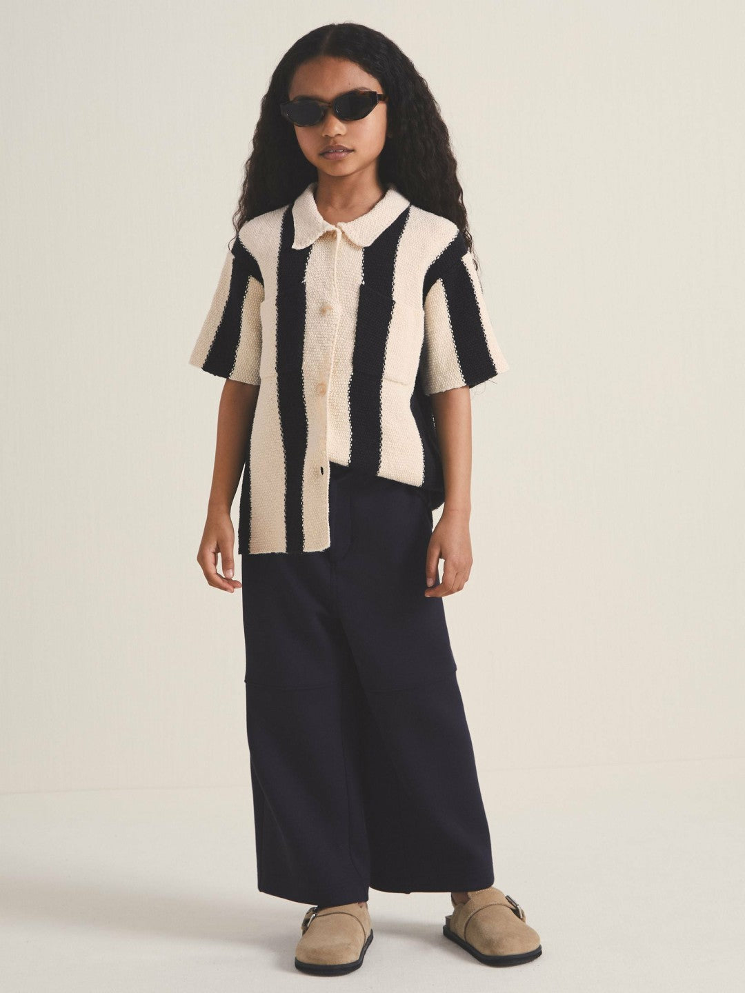 Reiss 9-13 yrs  | Les 100 Ciels Stripe Knit Shirt in Black