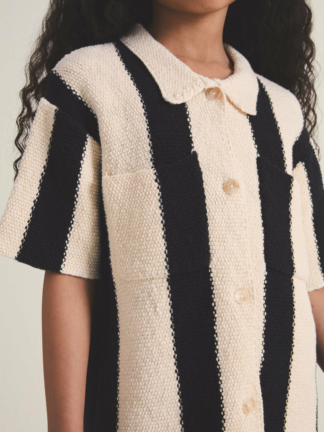 Reiss 4-9 yrs  | Les 100 Ciels Stripe Knit Shirt in Black
