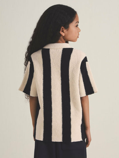 Reiss 4-9 yrs  | Les 100 Ciels Stripe Knit Shirt in Black