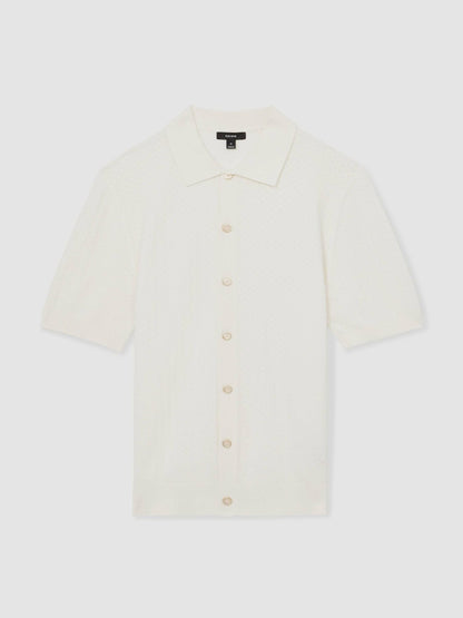 Reiss Textured Knit Button-Through Shirt in White