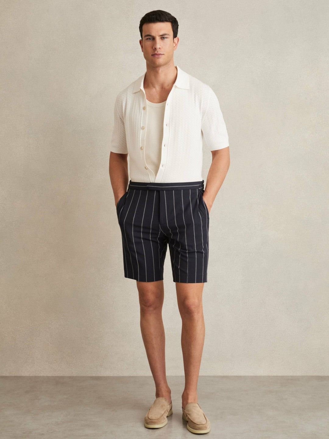Reiss Textured Knit Button-Through Shirt in White