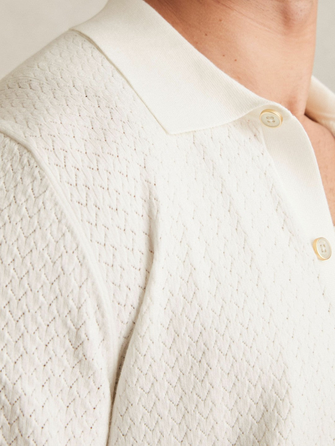 Reiss Textured Knit Button-Through Shirt in White