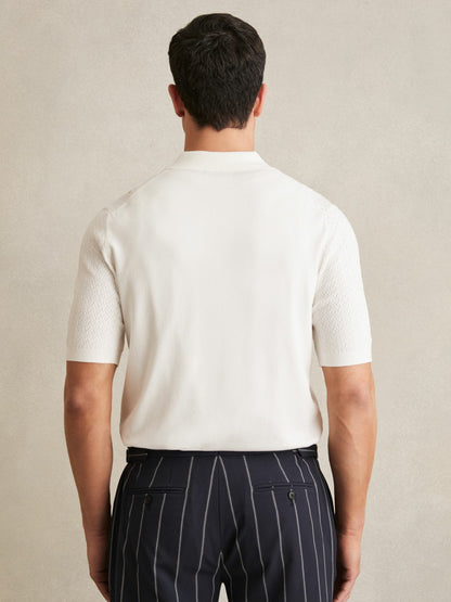Reiss Textured Knit Button-Through Shirt in White