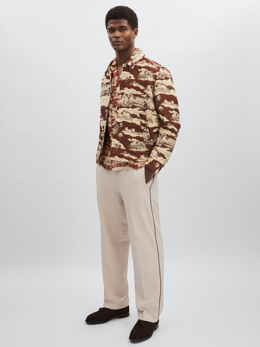 Reiss Les Deux Woven Ruins Overshirt in Red/Cream