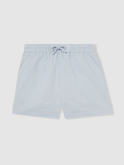 Reiss 13-14 yrs Cotton-Linen Drawstring Shorts in Soft Blue