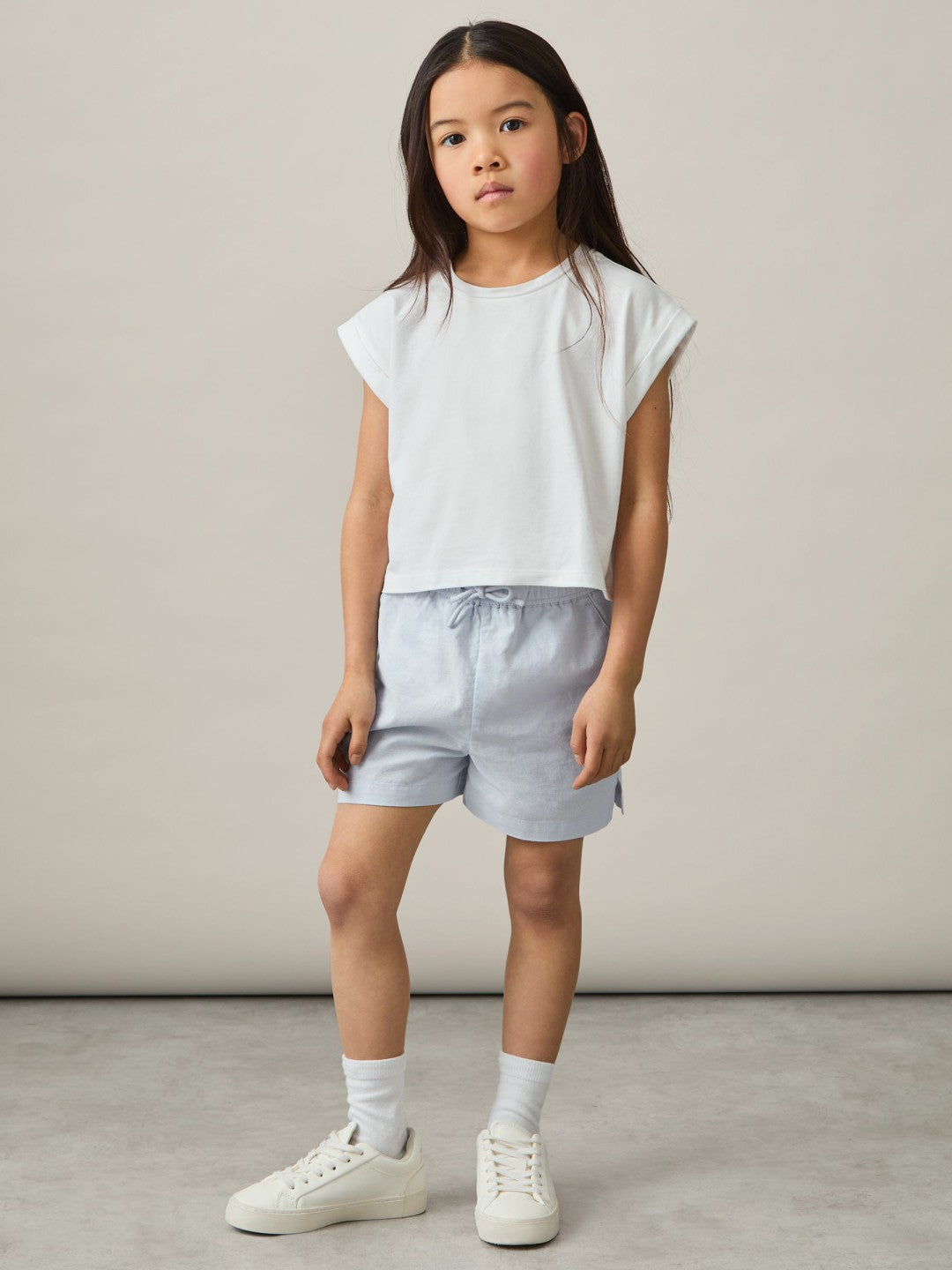 Reiss 9-13 yrs Cotton-Linen Drawstring Shorts in Soft Blue