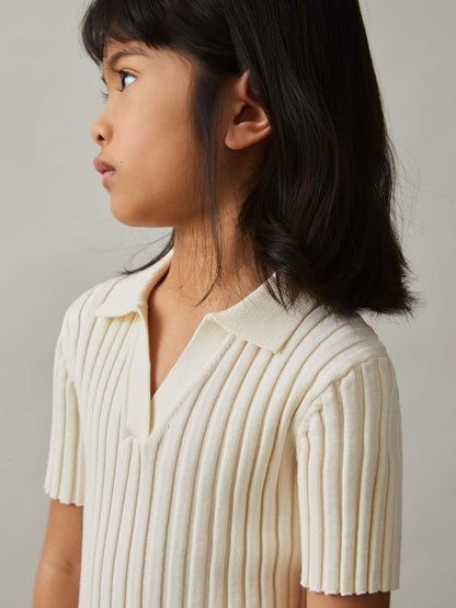 Reiss 4-9 yrs Rib-Knit Polo Top in Ivory