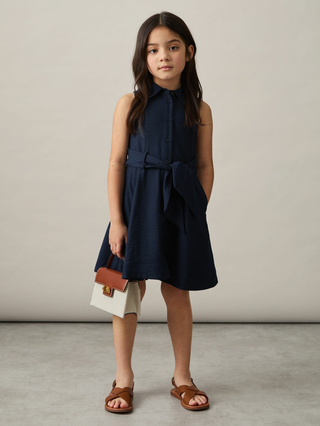 Reiss 4-9 yrs Tie-Waist Collared Dress in Blue