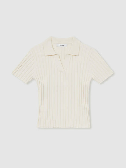 Reiss 9-13 yrs Rib-Knit Polo Top in Ivory