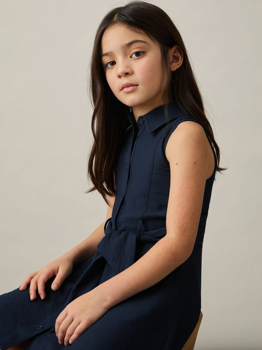 Reiss 9-13 yrs Tie-Waist Collared Dress in Blue